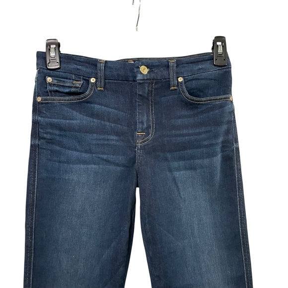 7 For All Mankind Women’s Flare Jeans Size 28 Dark Wash Embroidered Pockets - Picture 6 of 15